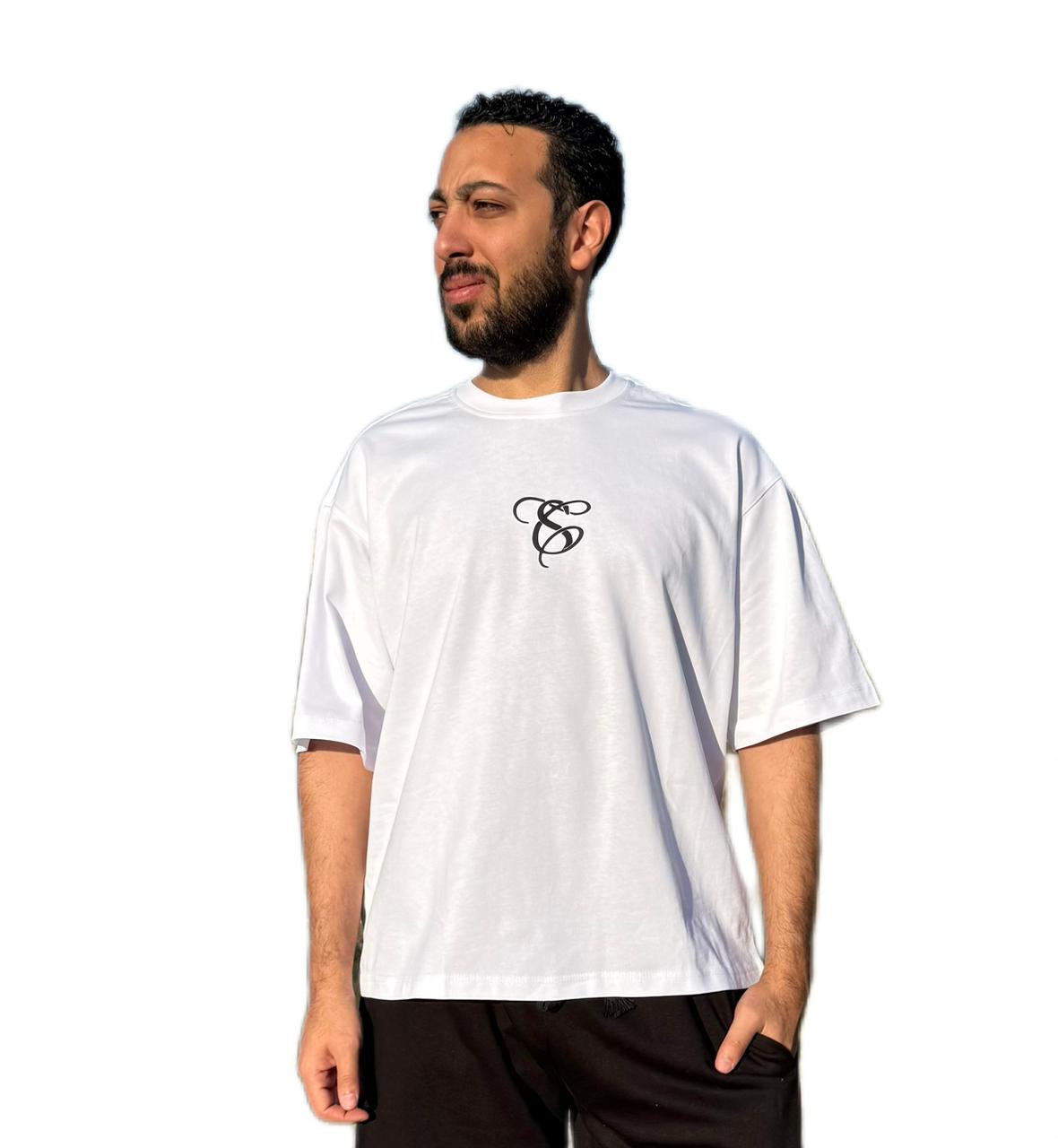 Unisex White Printed T-Shirt (Oversize)
